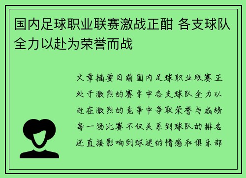国内足球职业联赛激战正酣 各支球队全力以赴为荣誉而战