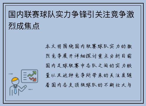 国内联赛球队实力争锋引关注竞争激烈成焦点