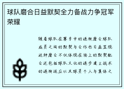 球队磨合日益默契全力备战力争冠军荣耀